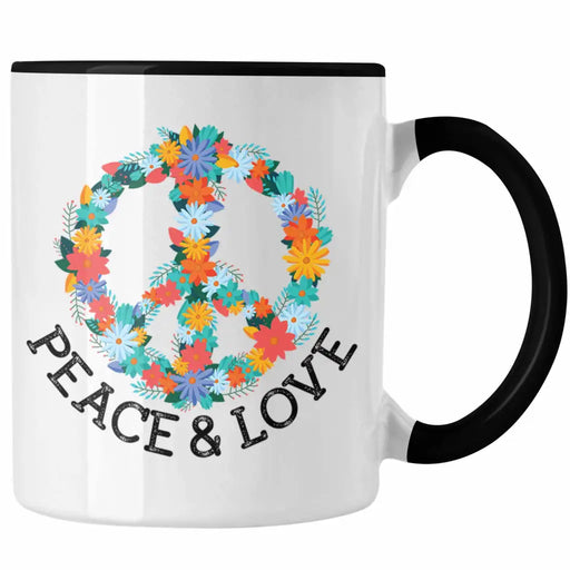 Peace & Love Zeichen Tasse Frieden Hippie 90er 80er Grafik Geschenk Blumen Grün Trendation