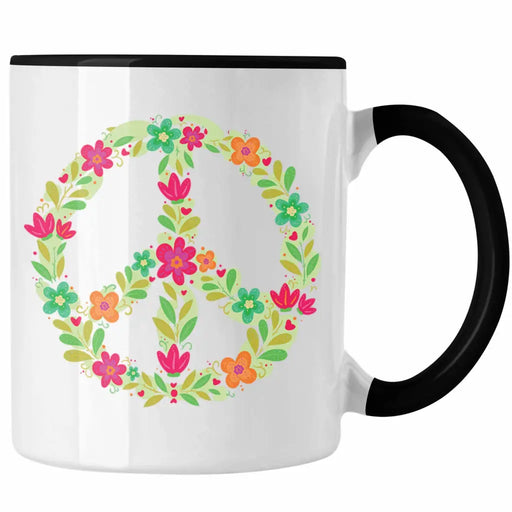 Peace Zeichen Tasse Frieden Hippie 90er 80er Grafik Geschenk Blumen Grün Trendation