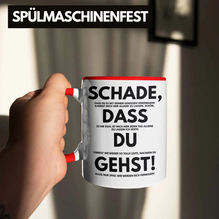 Tazza Addio Colleghi Con Scritta 'Schade Dass Du Den Scimmenstall Hier Verlässt' - Regalo Di Commiato Lavoro (Nera, 330 Ml)