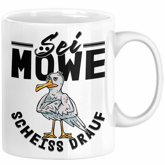 Sei Möwe Sch** Drauf Tasse Geschenk Norddeutschland Sylt Norderney Urlaub Spruch Geschenkidee Kaffee-Becher Weiß Trendation