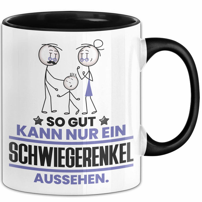 Schwiegerenkel Geschenk Tasse So Gut Kann Nur Ein Schwiegerenkel Aussehen Geschenkidee Kaffee-Becher Schwarz Trendation
