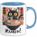 Katzen Tierliebhaber Tasse Geschenk Lustige Geschenkidee Spruch Katze Isst Ramen Nudeln Blau Trendation