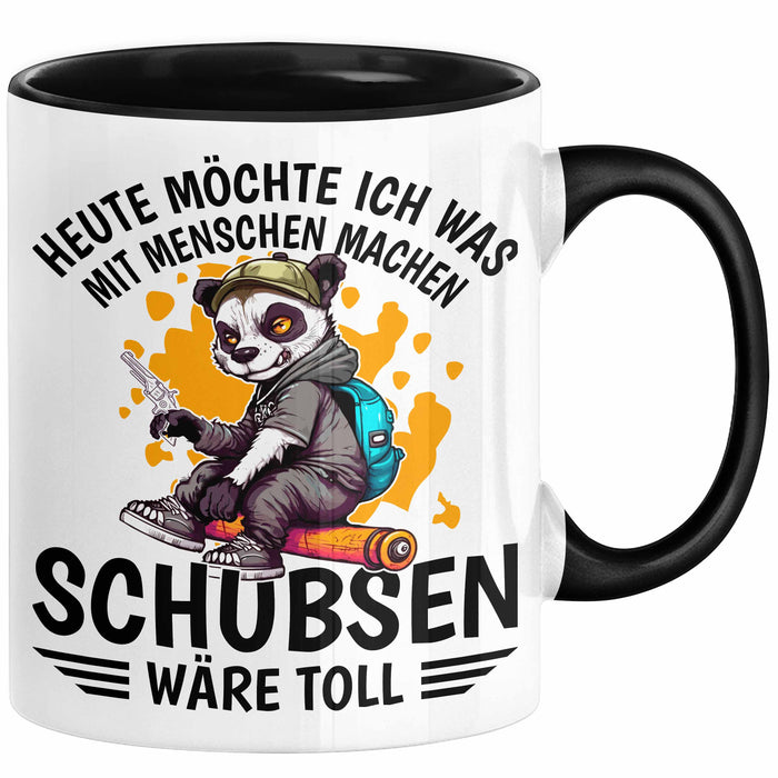 Lustige Tasse Waschbär Heute Möchte Ich Was Mit Menschen Machen Schubsen Wäre Toll Sarkasmus Ironier Humor Kaffee-Becher Schwarz Trendation
