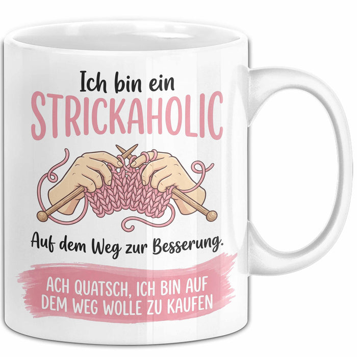 Stricken Tasse Geschenk Strickaholic Auf Dem Weg Zur Besserung Geschenkidee Hobby Weiß Trendation