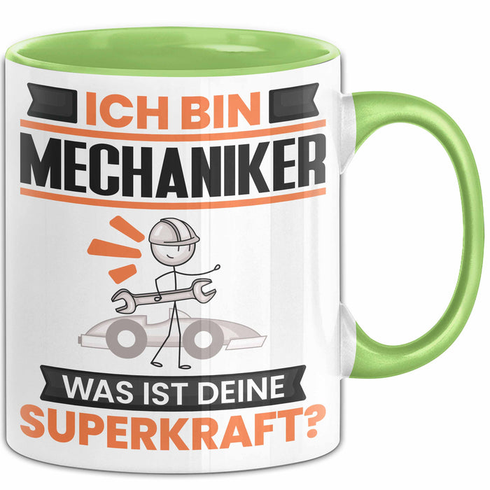 Mechaniker Tasse Geschenk für Mechaniker Geburtstag Lustiger Spruch Kaffee-Becher Was Ist Deine Superkraft Grün Trendation
