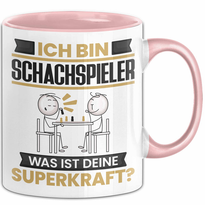 Schachspieler Tasse Geschenk für Schachspieler Geburtstag Lustiger Spruch Kaffee-Becher Was Ist Deine Superkraft Rosa Trendation