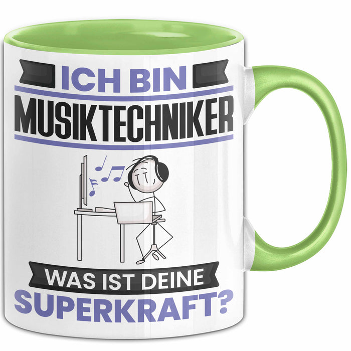 Musiktechniker Tasse Geschenk für Musiktechniker Geburtstag Lustiger Spruch Kaffee-Becher Was Ist Deine Superkraft Grün Trendation