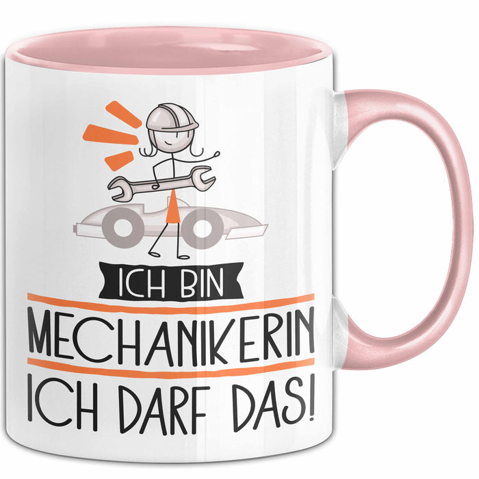 Geschenk für Mechanikerin Tasse Lustige Geschenkidee Geburtstag Ich Bin Mechanikerin Ich Darf Das Rosa Trendation