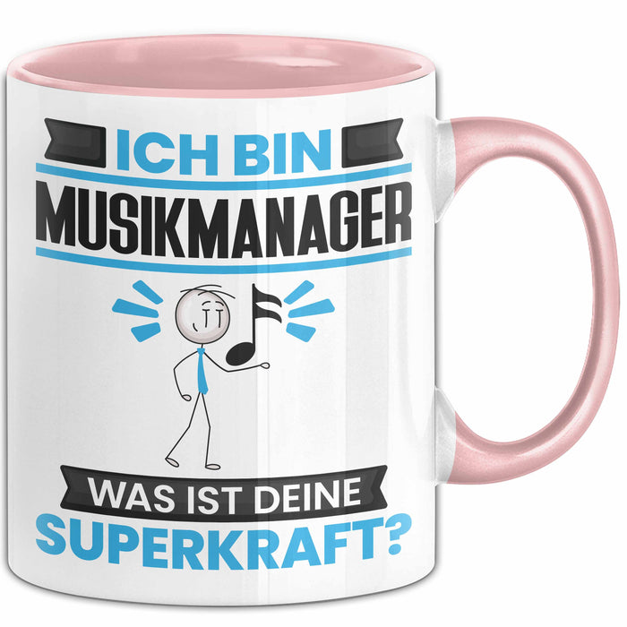 Musikmanager Tasse Geschenk für Musikmanager Geburtstag Lustiger Spruch Kaffee-Becher Was Ist Deine Superkraft Rosa Trendation