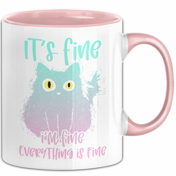 Katzen-Liebhaber Tasse Geschenk Stress It'S Finde I'M Fine Everything Is Fine Becher Rosa Trendation