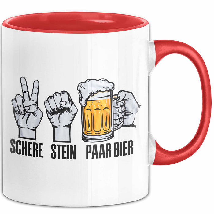 Bier Trinker Trinken Tasse Becher Geschenk Lustige Geschenkidee Spruch Schere Stein Paar Bier Rot Trendation