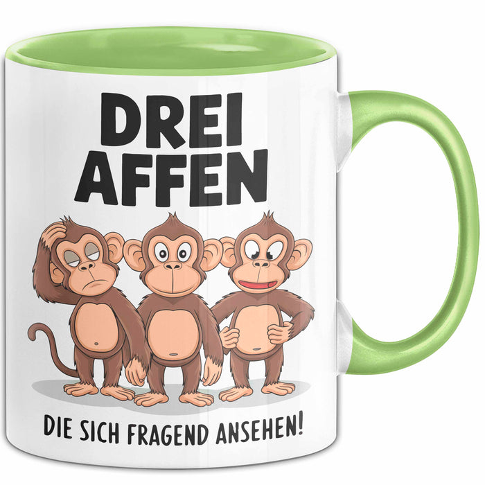 Affe Tier Tasse Geschenk Lustige Geschenkidee Spruch 3 affen Die Sich Fragend Ansehen Grün Trendation