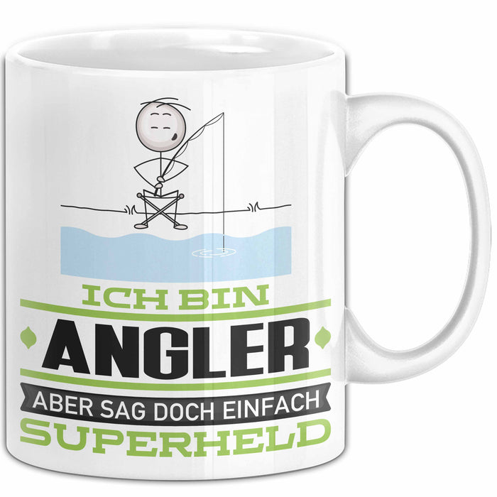 Angler Geschenk Tasse Ich Bin Angler Aber Sag Doch Einfach Superheld Lustige Geschenkdiee für Angler Kaffee-Becher Weiß Trendation