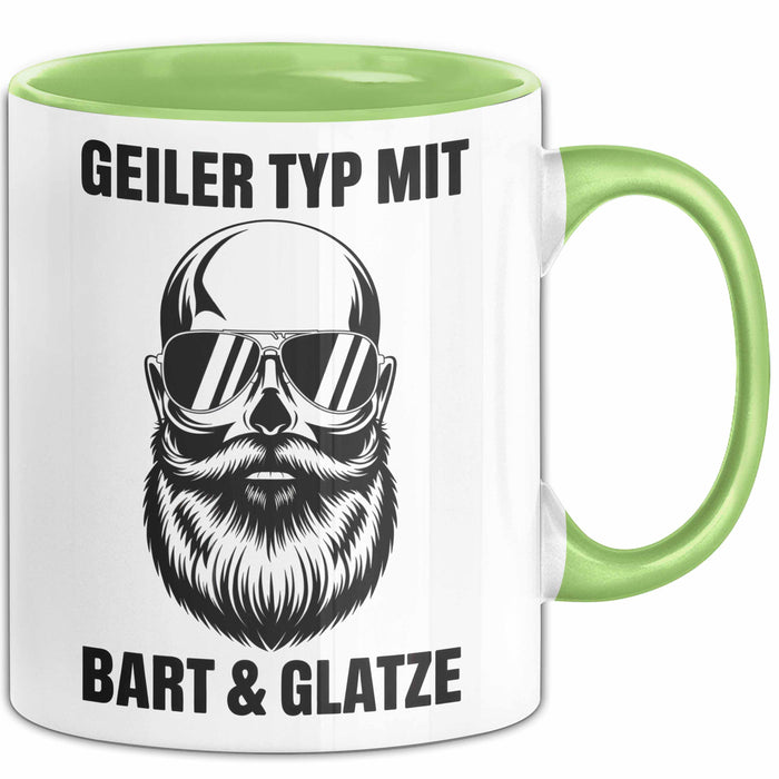 Glatzköpfige Männer Tasse Geschenk Lustige Geschenkidee Geiler Typ Mit Bart Und Glatze Grün Trendation