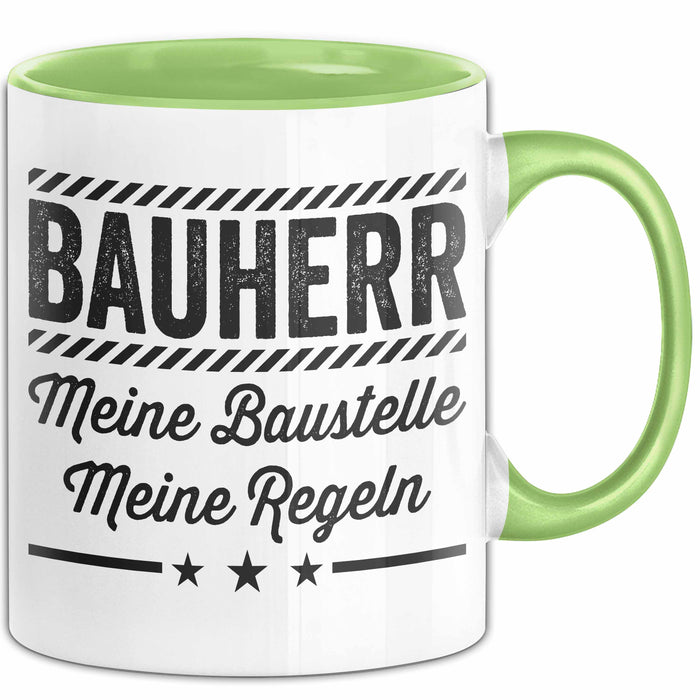 Bauarbeiter Tasse Geschenk Lustige Geschenkidee Spruch Bauherr Meine Baustelle Meine Regeln Grün Trendation