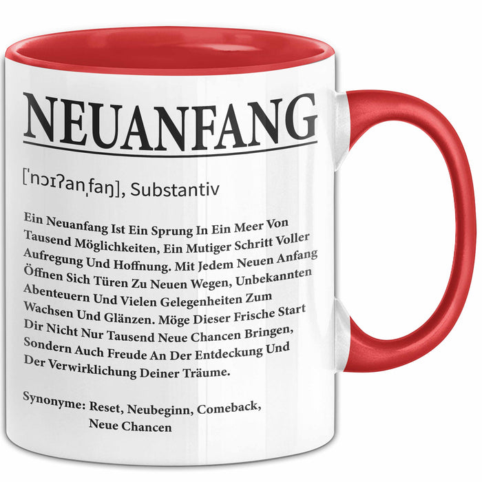 Büroarbeit Kollege Tasse Geschenk Lustige Geschenkidee Spruch Neuanfang Definition Rot Trendation
