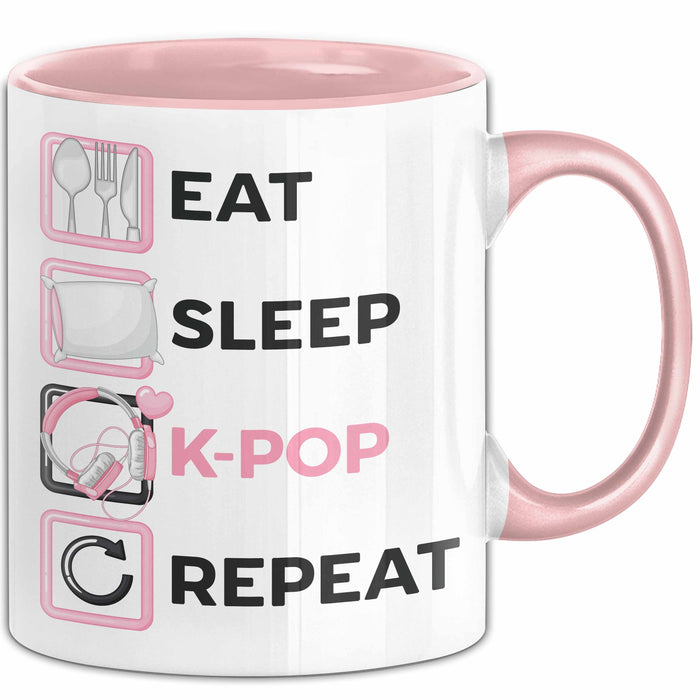 KPop Tasse Geschenk Eat Sleep KPop Repeat Spruch Geschenkidee Rosa Trendation