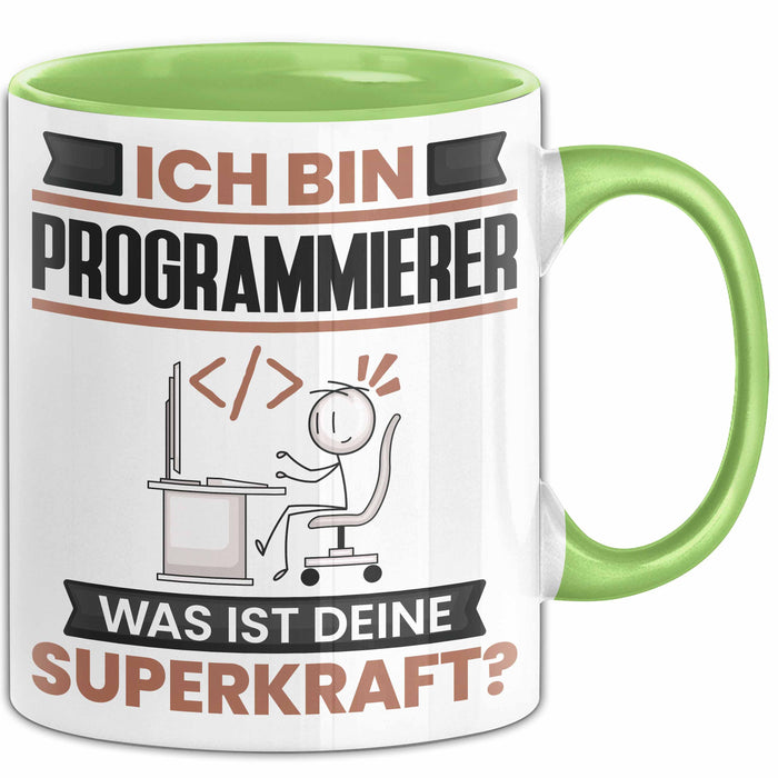 Programmierer Tasse Geschenk für Programmierer Geburtstag Lustiger Spruch Kaffee-Becher Was Ist Deine Superkraft Grün Trendation