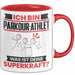 Parkour-Athlet Tasse Geschenk für Parkour-Athlet Geburtstag Lustiger Spruch Kaffee-Becher Was Ist Deine Superkraft Rot Trendation