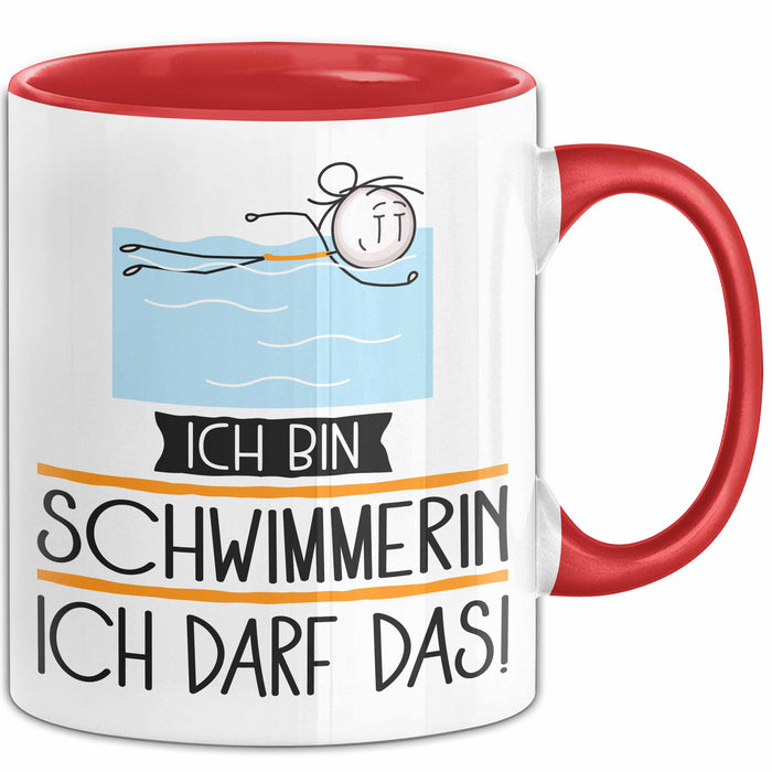 Geschenk für Schwimmerin Tasse Lustige Geschenkidee Geburtstag Ich Bin Schwimmerin Ich Darf Das Rot Trendation