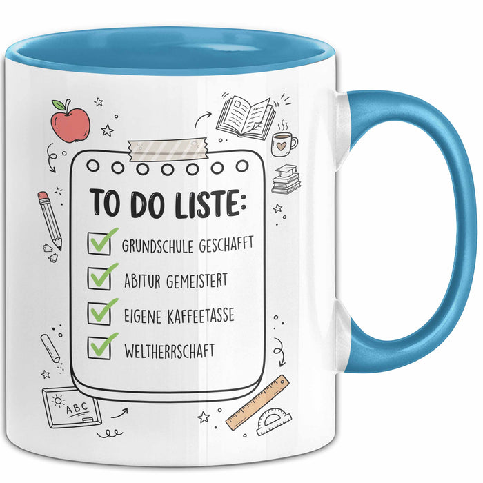 Schüler Abschluss Tasse Geschenk Lustige Geschenkidee Spruch Grundschule Geschafft Abitur Gemeistert Blau Trendation