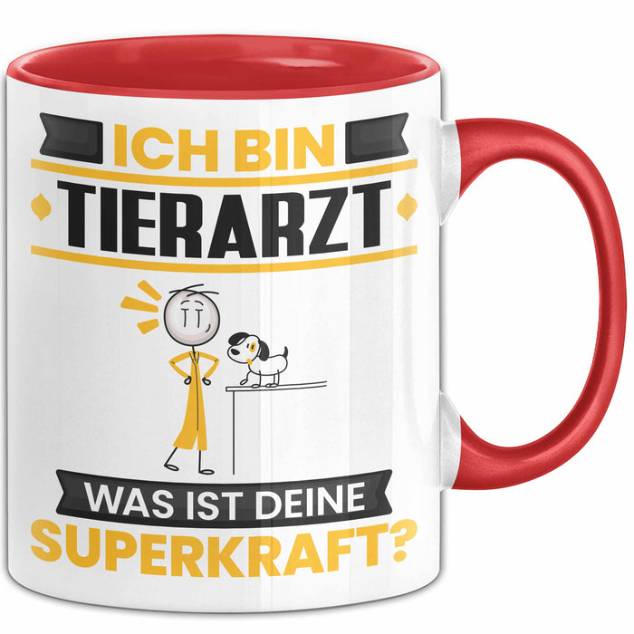 Tierarzt Tasse Geschenk für Tierarzt Geburtstag Lustiger Spruch Kaffee-Becher Was Ist Deine Superkraft Rot Trendation