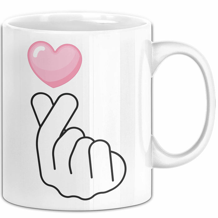KPop Tasse Geschenk Finger Heart Herz Grafik Geschenkidee Fans Weiß Trendation