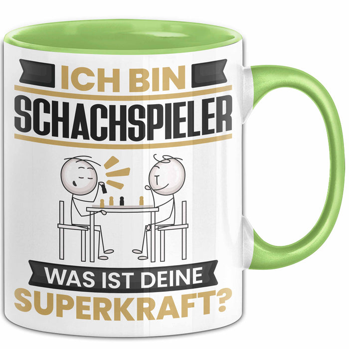 Schachspieler Tasse Geschenk für Schachspieler Geburtstag Lustiger Spruch Kaffee-Becher Was Ist Deine Superkraft Grün Trendation