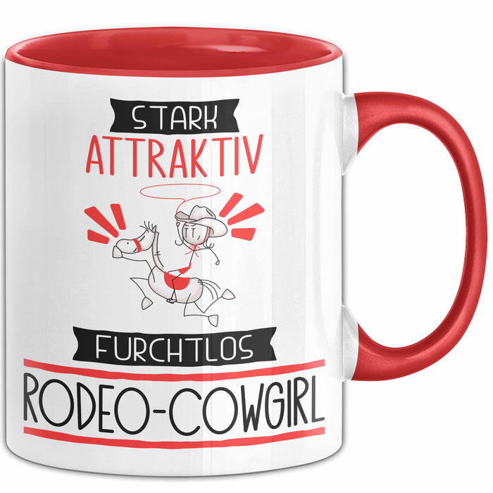 Rodeo-Cowgirl Tasse Geschenk Becher Stark Attraktiv Furchtlos Rodeo-Cowgirl Lustige Geschenkidee Rot Trendation
