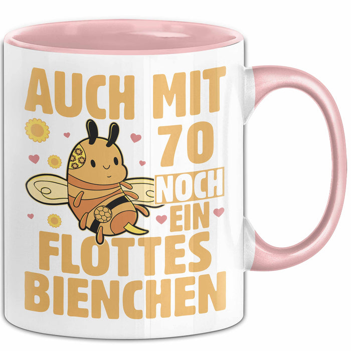 70. Geburtstag Tasse Geschenk Frauen Mutter Lustig Auch mit 70 Noch Ein Flottes Bienchen Kaffee-Becher Rosa Trendation
