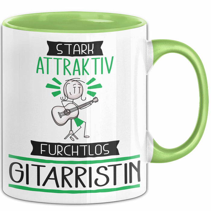 Gitarristin Tasse Geschenk Becher Stark Attraktiv Furchtlos Gitarristin Lustige Geschenkidee Grün Trendation