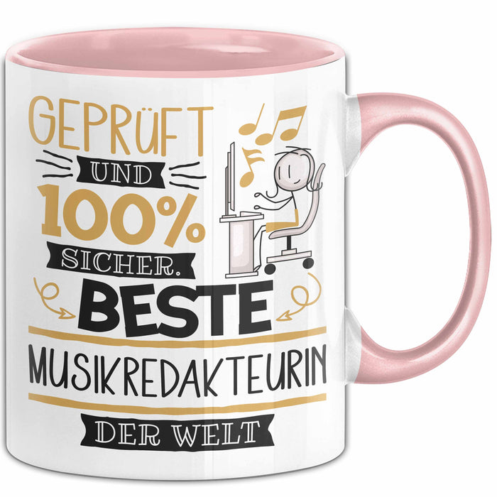 Beste Musikredakteurin Der Welt Tasse Geschenk für Eine Musikredakteurin Geprüft Und Sicher Geschenkidee Geburtstag Weihnachten Rosa Trendation