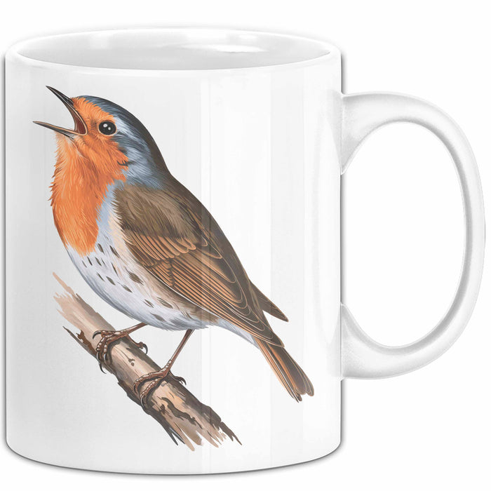 Rotkehlchen Vogel Beobachtet Singvögel Tasse Geschenk Lustige Geschenkidee Spruch Weiß Trendation