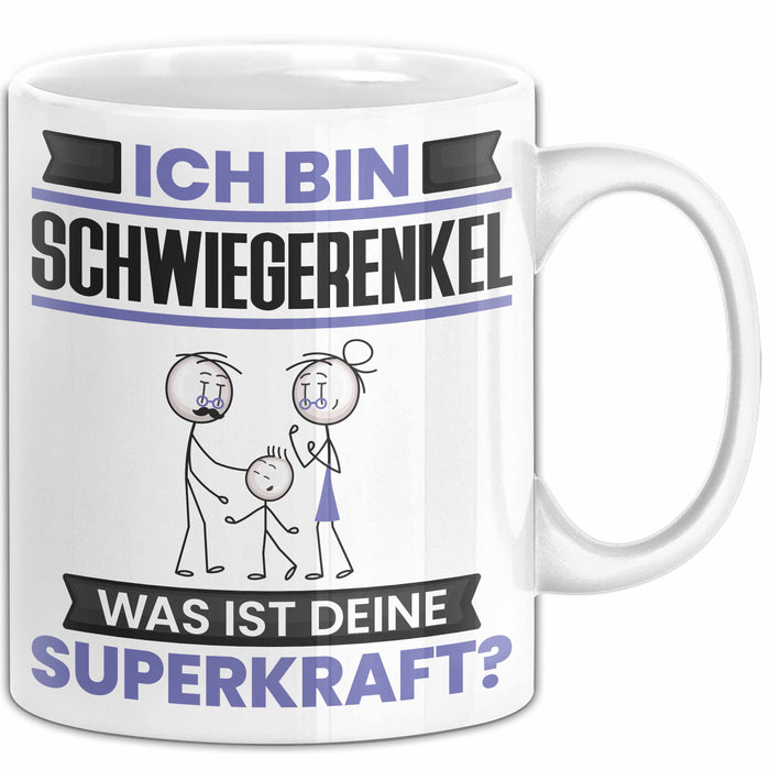 Schwiegerenkel Tasse Geschenk für Schwiegerenkel Geburtstag Lustiger Spruch Kaffee-Becher Was Ist Deine Superkraft Weiß Trendation