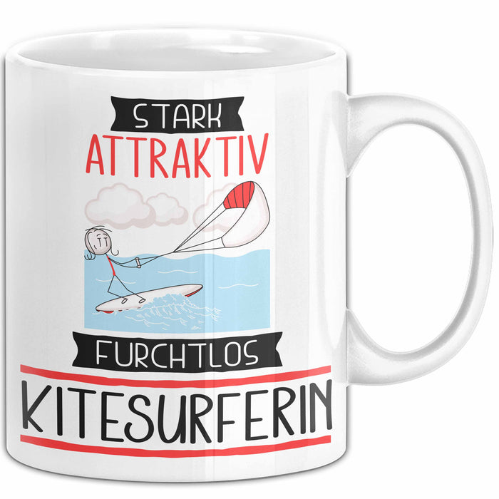 Kitesurferin Tasse Geschenk Becher Stark Attraktiv Furchtlos Kitesurferin Lustige Geschenkidee Weiß Trendation