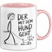 Hundebesitzer Hundegassi Tasse Geschenk Lustige Geschenkidee Spruch Der Mit Dem Hund Geht Rosa Trendation