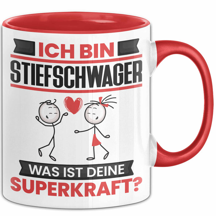 Stiefschwager Tasse Geschenk für Stiefschwager Geburtstag Lustiger Spruch Kaffee-Becher Was Ist Deine Superkraft Rot Trendation