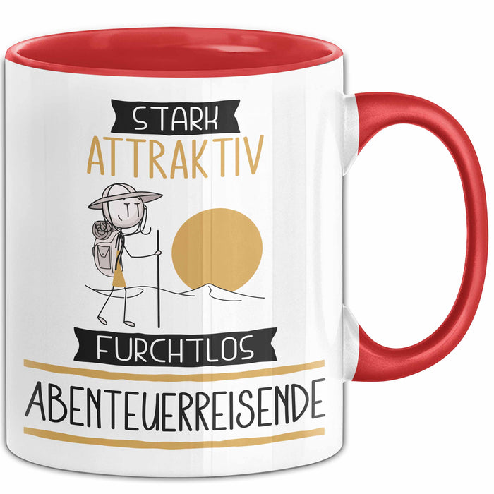 Abenteuerreisende Tasse Geschenk Becher Stark Attraktiv Furchtlos Abenteuerreisende Lustige Geschenkidee Rot Trendation