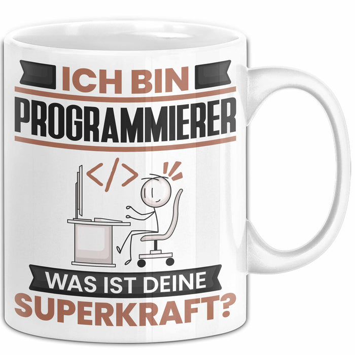 Programmierer Tasse Geschenk für Programmierer Geburtstag Lustiger Spruch Kaffee-Becher Was Ist Deine Superkraft Weiß Trendation