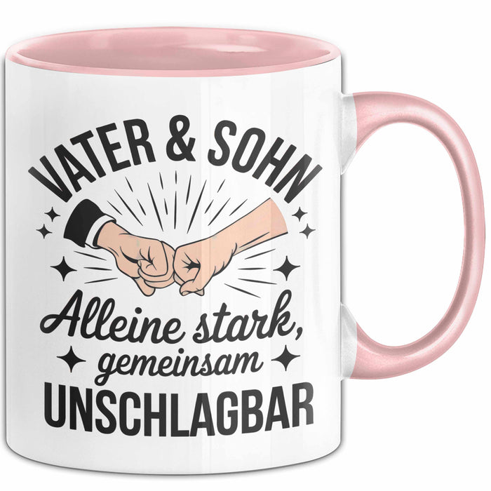 Papa Vatertag Vater Sohn Tasse Becher Geschenk Lustige Geschenkidee Spruch Vater & Sohn Alleine Stark Gemeinsam Unschlagbar Rosa Trendation