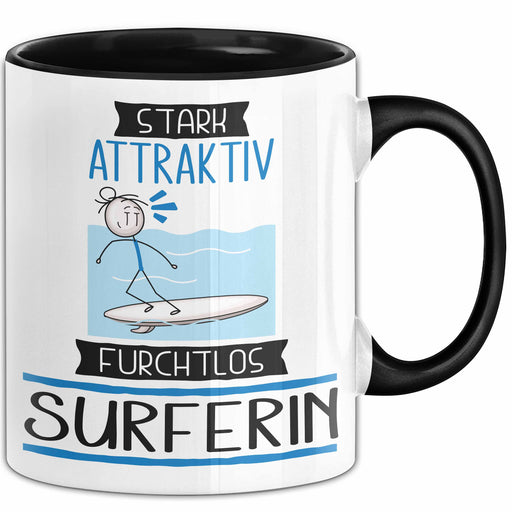 Surferin Tasse Geschenk Becher Stark Attraktiv Furchtlos Surferin Lustige Geschenkidee Trendation