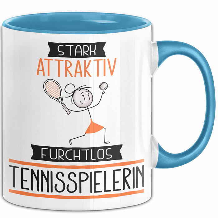 Tennisspielerin Tasse Geschenk Becher Stark Attraktiv Furchtlos Tennisspielerin Lustige Geschenkidee Blau Trendation