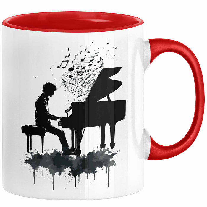 Klavier-Spieler Geschenk Tasse Grafik Piano Spielerin Geschenkidee Becher Rot Trendation