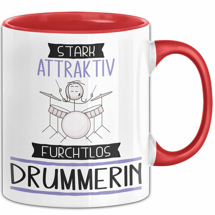 Drummerin Tasse Geschenk Becher Stark Attraktiv Furchtlos Drummerin Lustige Geschenkidee Rot Trendation