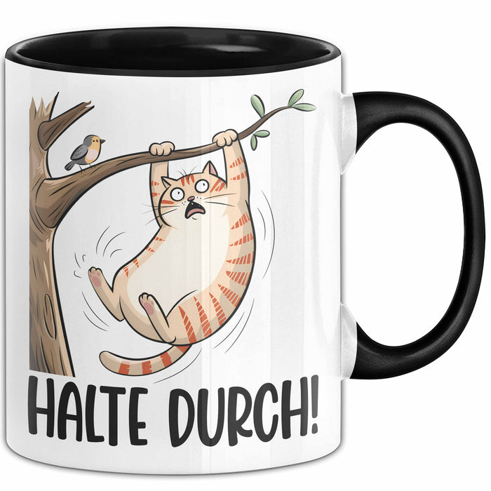 Katze Spatz Tasse Geschenk Grafik Halte Durch Geschenkidee Kaffee-Becher Trendation