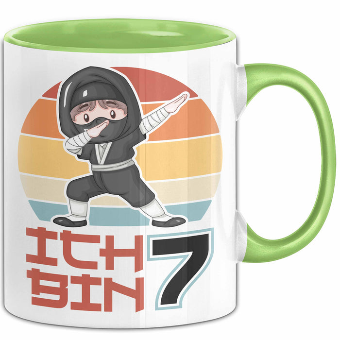 Kinder Tasse Geschenk Ich Bin 7 Ninja Junge Geburtstag Spruch Grün Trendation