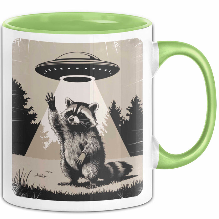 Waschbär Tierliebhaber UFO Alien Tasse Geschenk Lustige Geschenkidee Spruch Grün Trendation