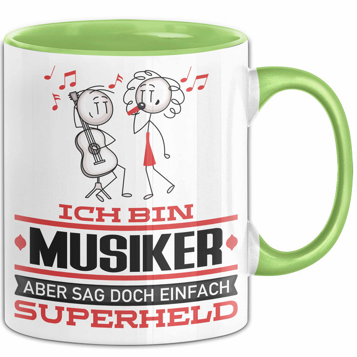 Musiker Geschenk Tasse Ich Bin Musiker Aber Sag Doch Einfach Superheld Lustige Geschenkdiee für Musiker Kaffee-Becher Grün Trendation