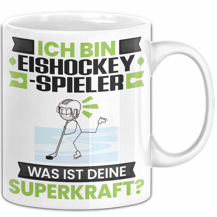 Eishockeyspieler Tasse Geschenk für Eishockeyspieler Geburtstag Lustiger Spruch Kaffee-Becher Was Ist Deine Superkraft Weiß Trendation