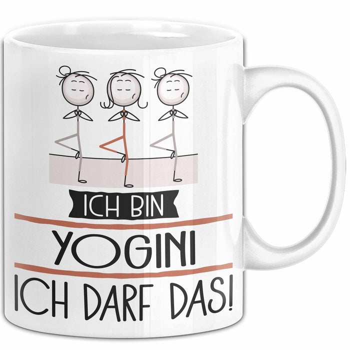 Geschenk für Yogini Tasse Lustige Geschenkidee Geburtstag Ich Bin Yogini Ich Darf Das Weiß Trendation
